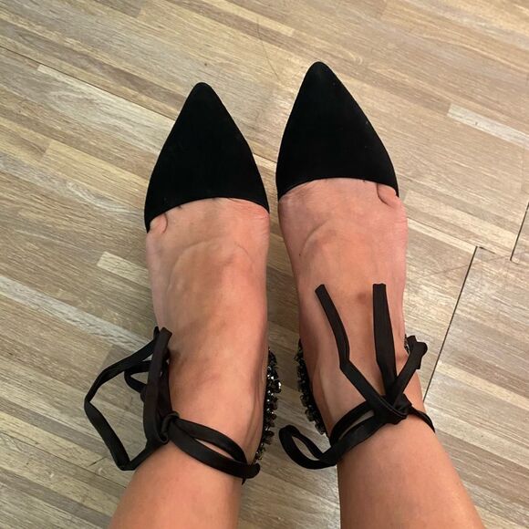 French Connection black suede heels with crystal embellishments, size 6 - Picture 11 of 13